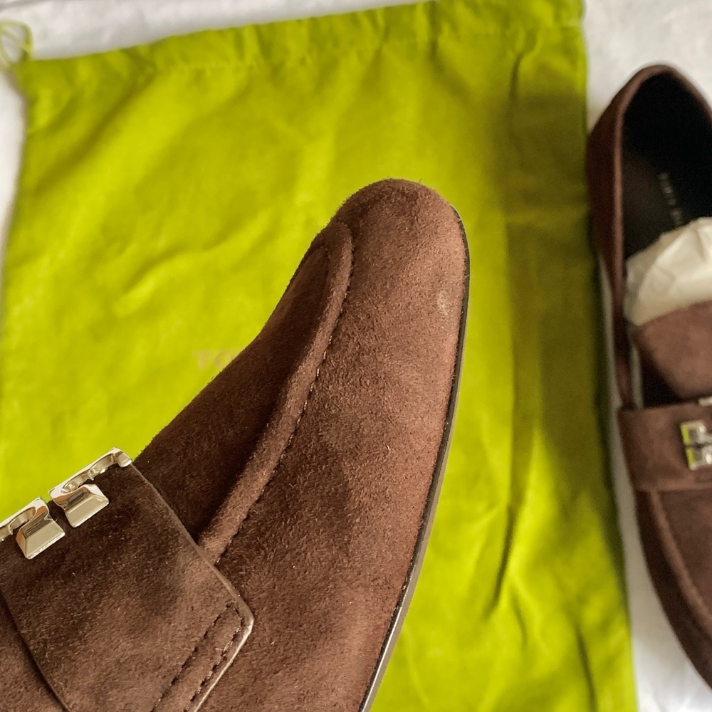 Tory Burch Eleanor Suede Loafers Dark Cocoa 9.5 - Picture 10 of 10